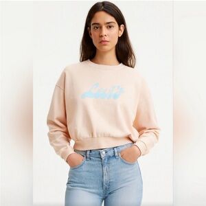 Levi's Cropped Crewneck Sweatshirt Peach Pink and Blue XL